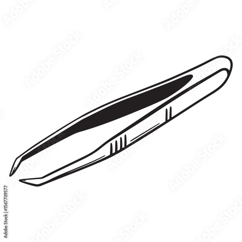 Black and white illustration of a medical tweezer tool on a clean white background