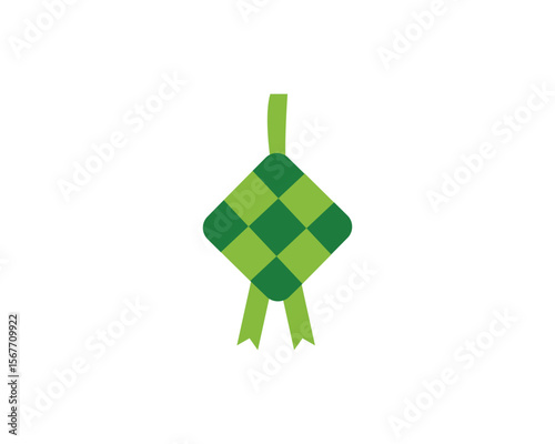 Ketupat icon. Ketupat asian traditional rice dumpling. Traditional food for Ramadan and eid Al-Fitr. Rice dish wrapped in woven boxes made of green palm leaves.