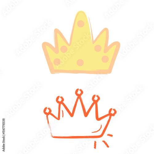 Simple Handdrawn Crown Set with Brush Style for Decoration Icon