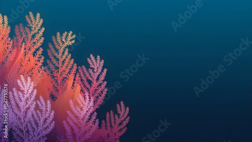 Colorful corals over the blue ocean background