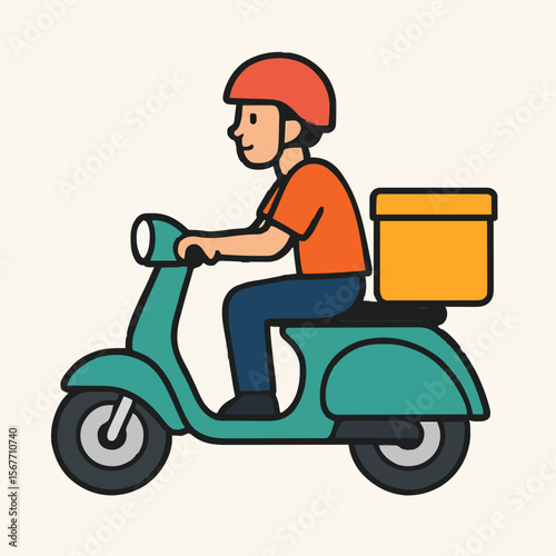 Delivery Rider on Scooter with Package Illustration
