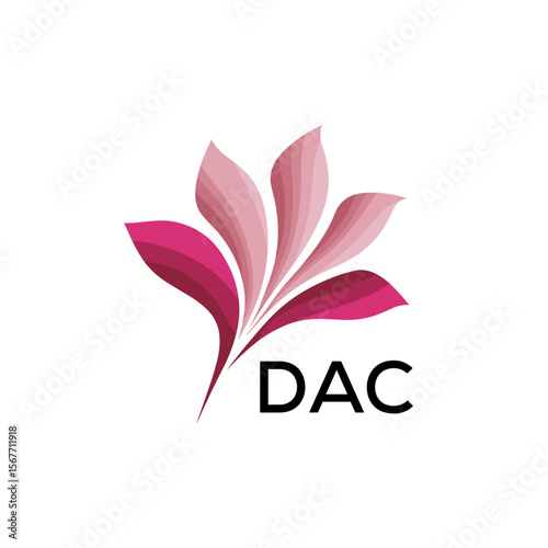 DAC Abstract Pink Flower Petals Logo with Typography , DAC Later Logo, Elegant Gradient Botanical Emblem with Text DAC , Creative Nature-Inspired Logo Concept Isolated on White.
