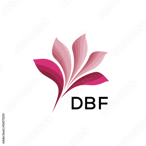 DBF Abstract Pink Flower Petals Logo with Typography , DBF Later Logo, Elegant Gradient Botanical Emblem with Text DBF , Creative Nature-Inspired Logo Concept Isolated on White.
