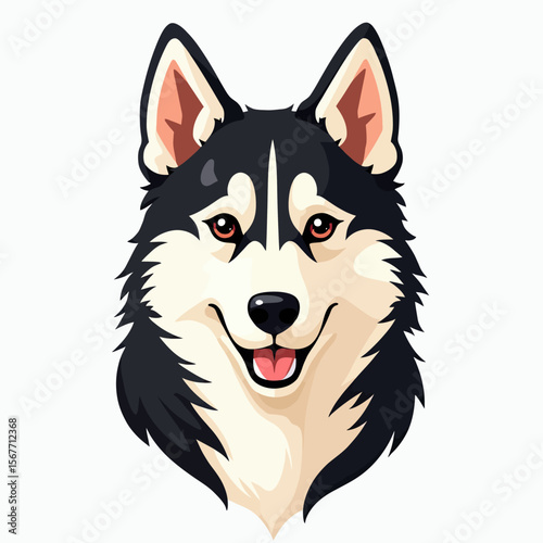 A happy and friendly Siberian Husky dog head illustration, a perfect mascot or logo for businesses related to pets, winter, or adventure, isolated on white.
