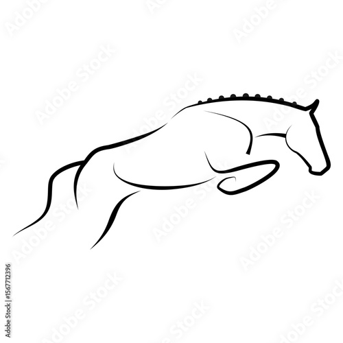 Elegant Horse Jumping Line Art Illustration - 6072025