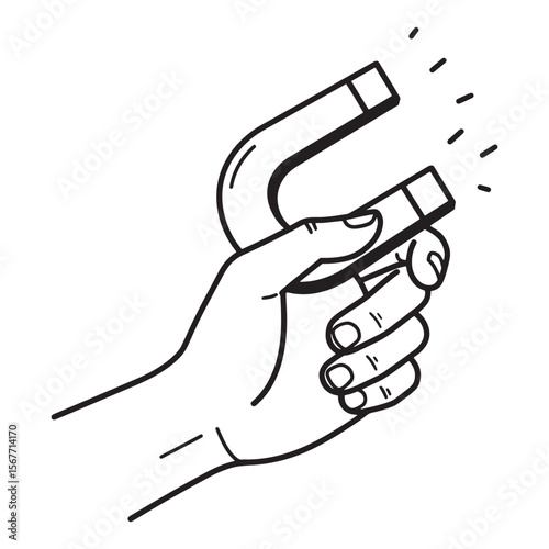 Hand holding a u shaped magnet attracting and drawing in something as a concept
