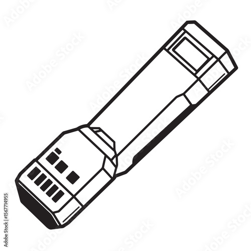 Isolated black and white vector illustration of a modern usb flash drive for technology designs