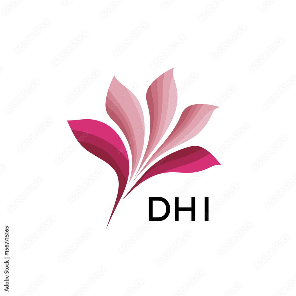 Fototapeta premium Abstract Pink Flower Petals Logo with Typography , DHI Later Logo, Elegant Gradient Botanical Emblem with Text DHI , Creative Nature-Inspired Logo Concept Isolated on White. 