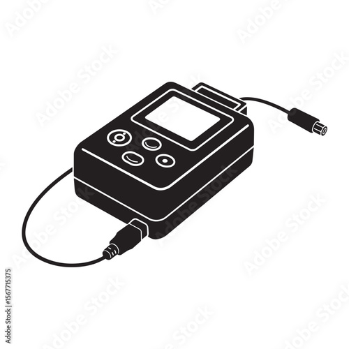 Silhouette illustration of a portable audio recorder device with attached cables and connectors