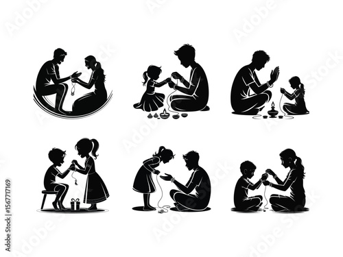 Silhouettes of a sister tying a Rakhi on her brother's wrist, celebrating the Hindu festival of Raksha Bandhan