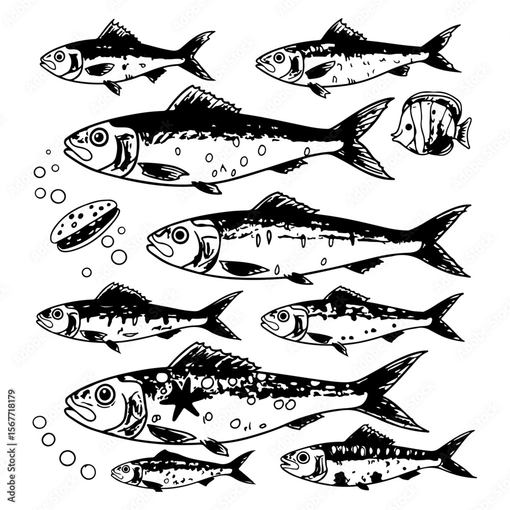Fototapeta premium Sardine Fish Silhouette Pack – Printable and Editable Vector Art