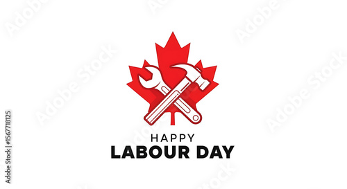Free Download A bold, simple design for Canada Labour Day. Features a stylized Canadian maple leaf cleverly integrated into a worker's gear like a wrench or cog - GFXLoad