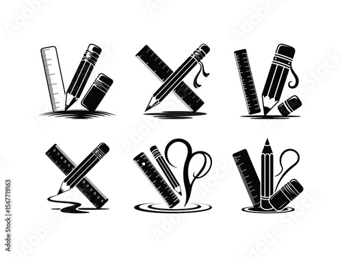 Vector icons of school stationery like pencils and rulers which are essential supplies for education and drawing