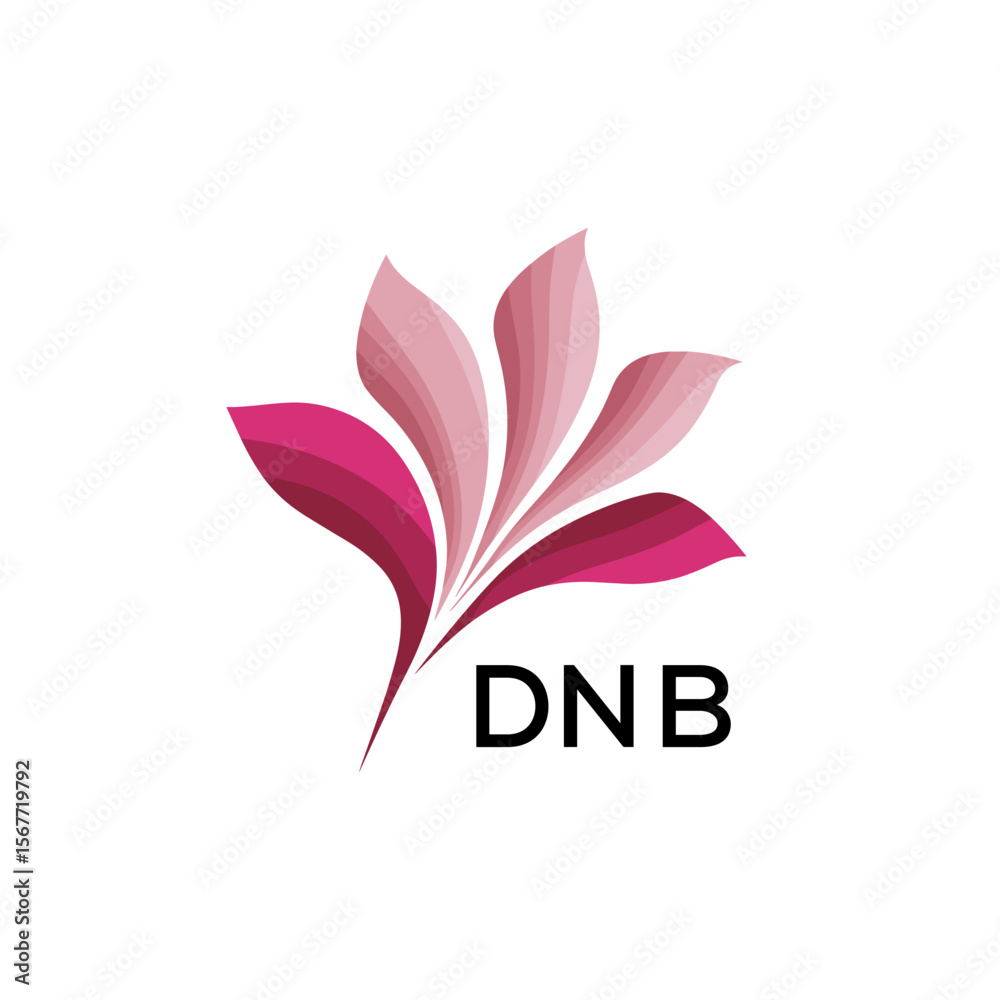 Fototapeta premium Abstract Pink Flower Petals Logo with Typography , DNB Later Logo, Elegant Gradient Botanical Emblem with Text DNB , Creative Nature-Inspired Logo Concept Isolated on White. 