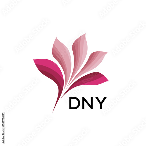 Abstract Pink Flower Petals Logo with Typography , DNY Later Logo, Elegant Gradient Botanical Emblem with Text DNY , Creative Nature-Inspired Logo Concept Isolated on White.
