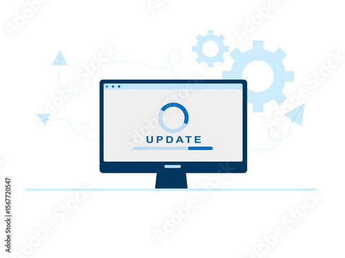 Flat Style System Update Illustration with Gear Icons
