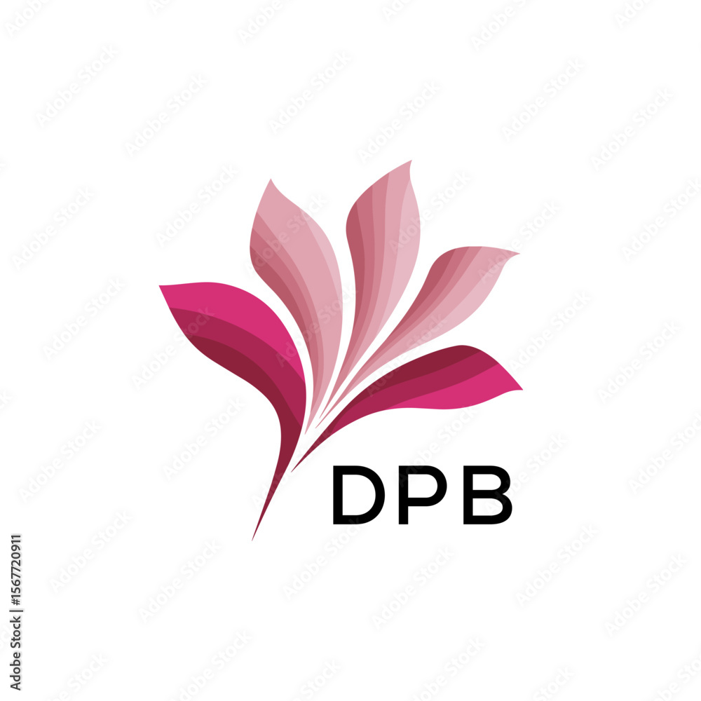 Obraz premium Abstract Pink Flower Petals Logo with Typography , DPB Later Logo, Elegant Gradient Botanical Emblem with Text DPB , Creative Nature-Inspired Logo Concept Isolated on White. 