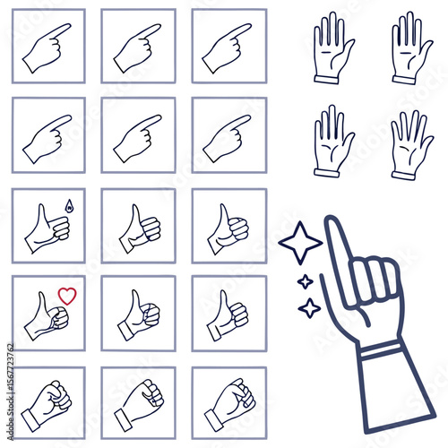A grid of various hand gestures and icons