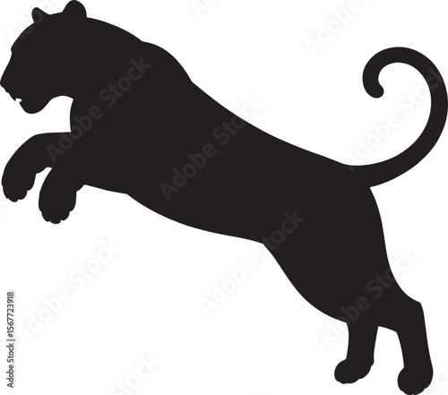tiger jumping black silhouette vector, Simple silhouette Design vector icon with white background. Wild Animal Vector