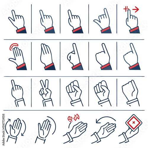 A grid of various hand gestures and icons