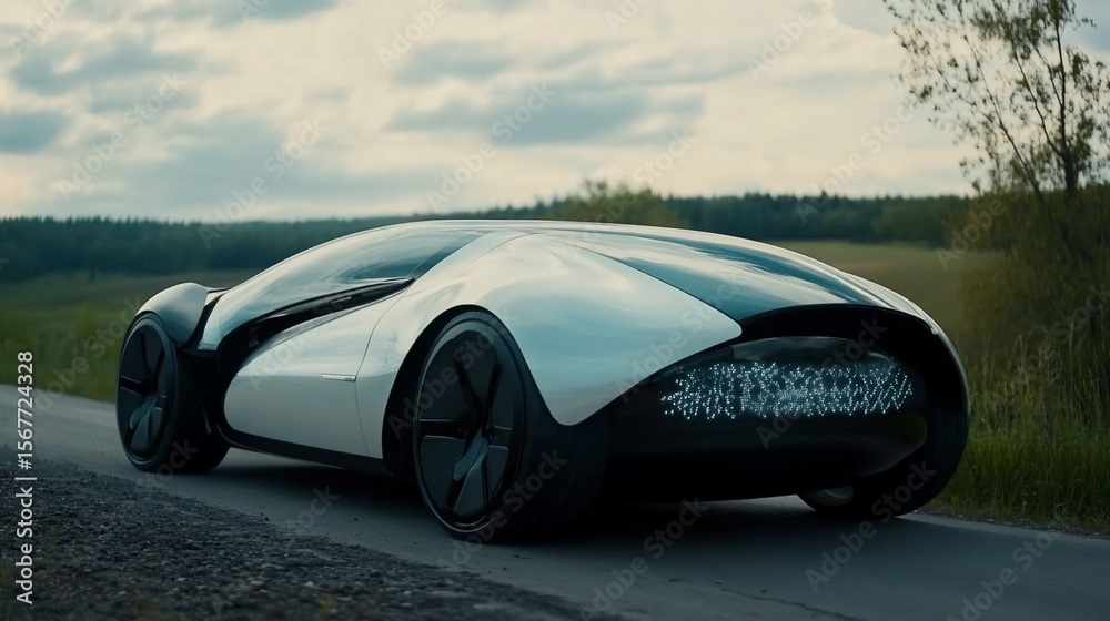 Fototapeta premium Futuristic autonomous vehicle prototype on road offering streamlined design