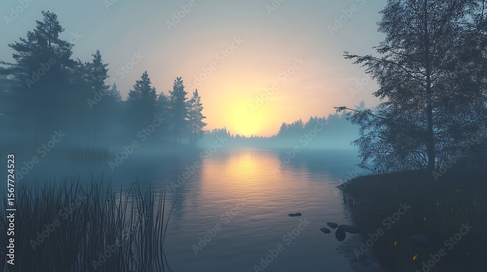 Fototapeta premium Sunset storm brewing over dramatic lake landscape scene high resolution picture