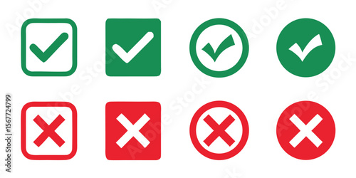 Free Download tick and cross button. set of green and red check box with yes and no sign. Check Mark Icon Set Vector Design. - GFXLoad