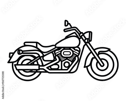 Black and White Line Drawing of a Classic Motorcycle