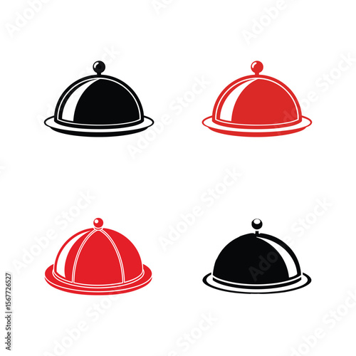 Black and red serving domes with handles food service