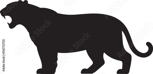 tiger roaring black silhouette vector, Simple silhouette Design vector icon with white background. Wild Animal Vector
