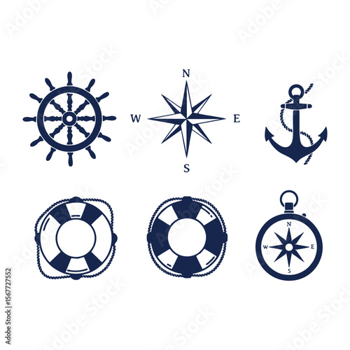 Nautical elements and icons set in vector design style
