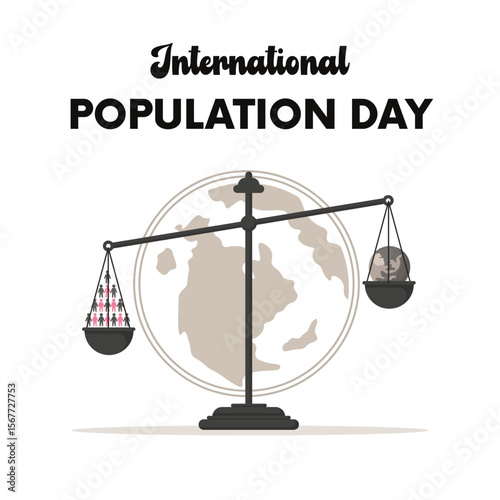 Colorful and engaging poster layout in EPS format for World Population Day. Useful for campaigns, schools, or social media to highlight the importance of managing population and sustainability
