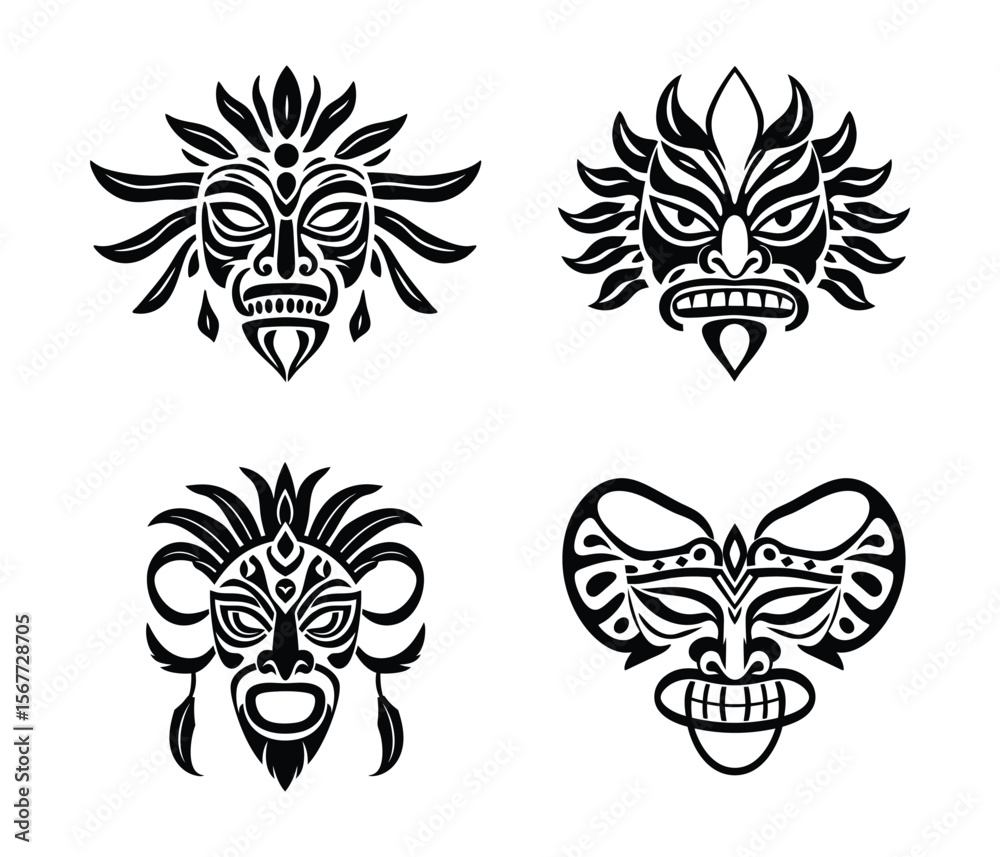 Fototapeta premium Vector Illustration of tribal Carnival Festival Mask Silhouette Icon Set