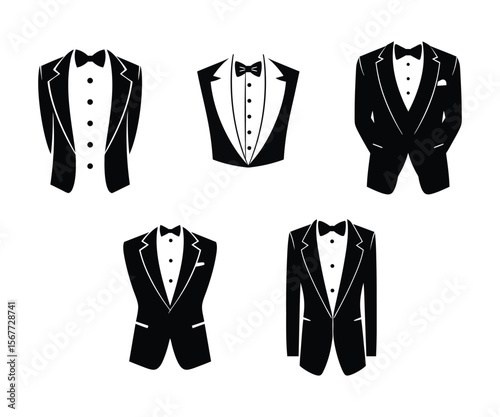 Vector Illustration of Formal Suit and Tuxedo Icons Silhouette Set