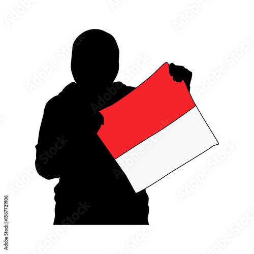 Silhouette of a Woman in Hijab with Hand on Chest Showing Respect, Modest Female Figure Expressing Patriotism and Honor