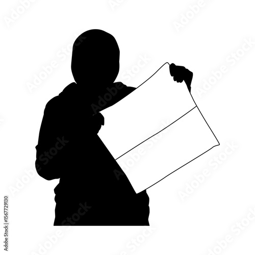 Silhouette of a Woman in Hijab with Hand on Chest Showing Respect, Modest Female Figure Expressing Patriotism and Honor