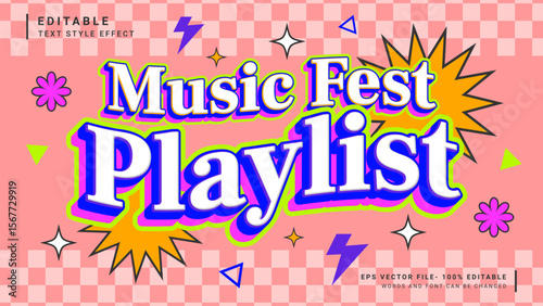 Music fest playlist text effect. Retro and vintage editable text effect style