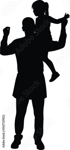 Silhouette of father carrying daughter on shoulders