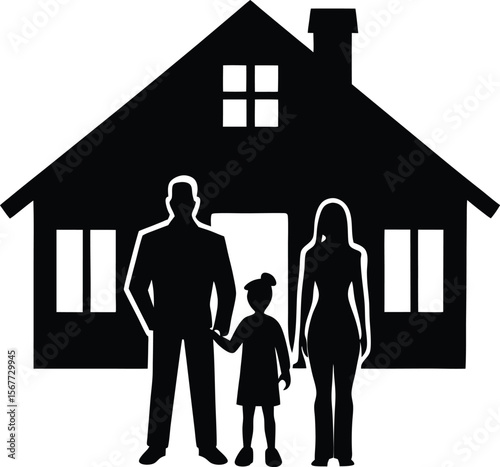 Family standing in front of their house a symbol of homeownership
