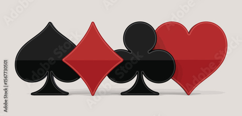 Four Suits of Playing Cards Red and Black Design