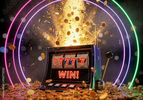 Jackpot Slot Machine Win with Exploding Coins