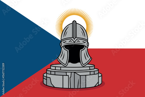 Czech Republic and Lithuania National Day Monument Illustration with Flags and Warrior Helmet