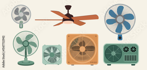 Collection of Different Types of Fans and Air Circulators