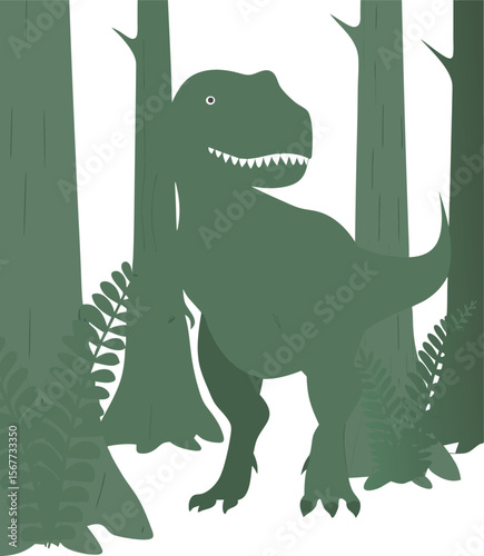 Green Tyrannosaurus Rex in a Forest Illustration for Children