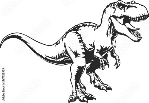 Tyrannosaurus Rex Illustration in Black and White Vector Graphic Design