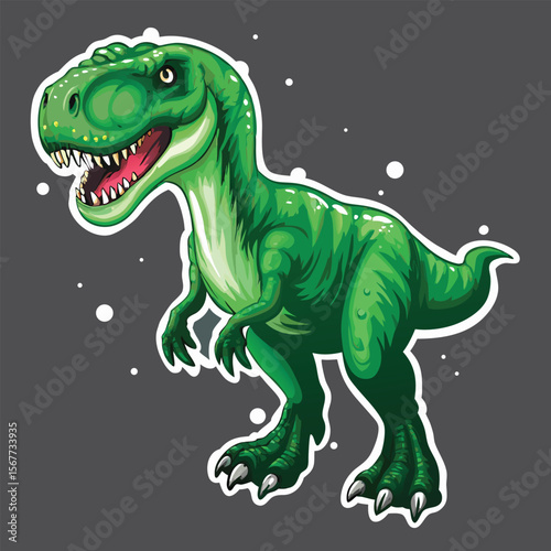 Cartoon Tyrannosaurus Rex Illustration with White Outline and Gray Background