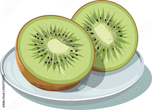 Two Sliced Kiwi Fruits on a Plate Fresh and Healthy Food