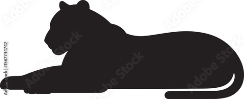 tiger sleeping black silhouette vector, Simple silhouette Design vector icon with white background. Wild Animal Vector