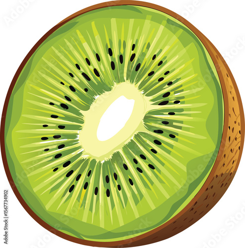 Isolated Kiwi Fruit Slice Illustration on White Background for Food Concepts
