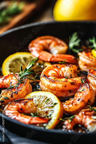 Plate of shrimp and lemon slices